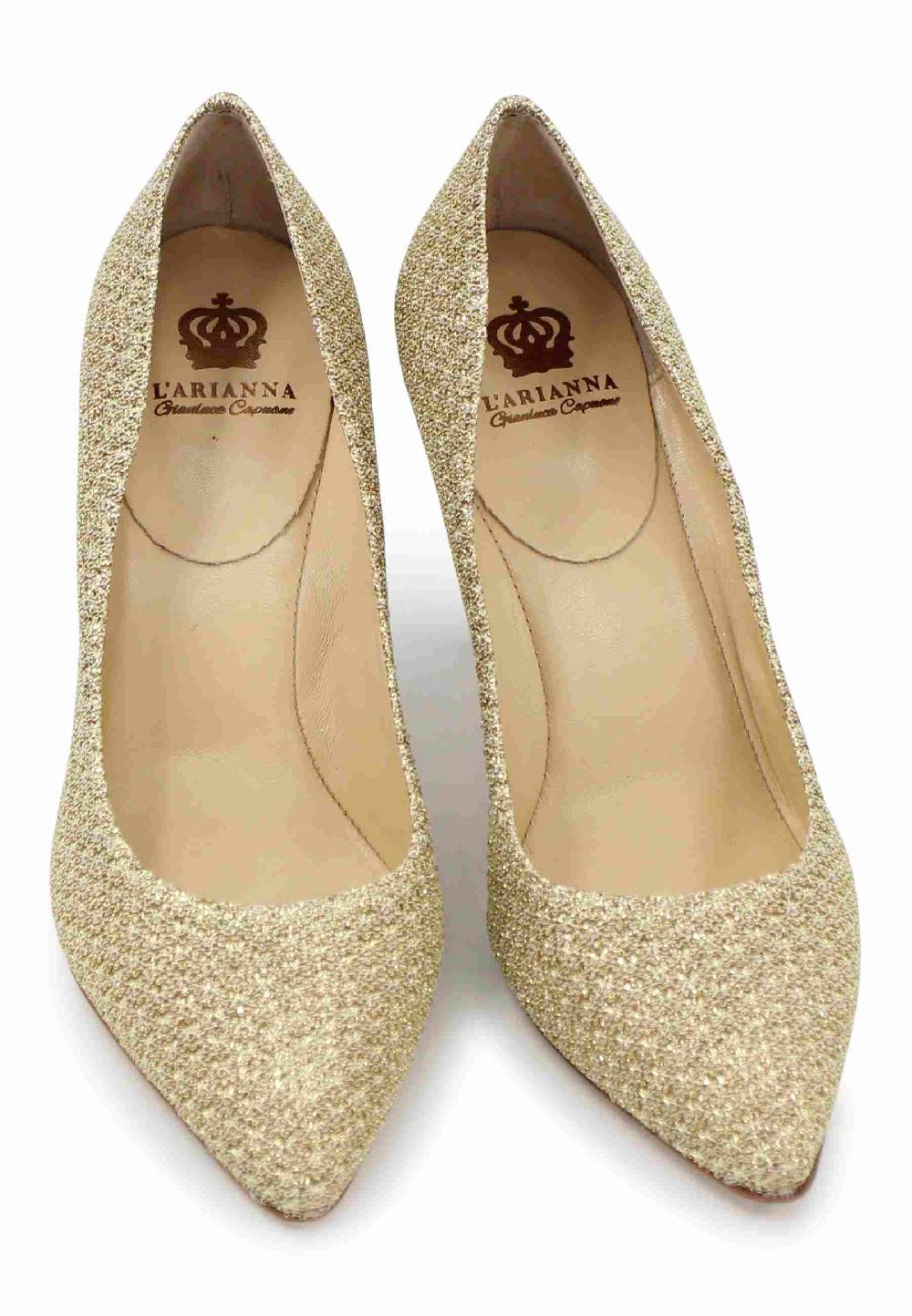 L'ARIANNA Decollete DE1002/RT in tessuto tolosa oro con tacco alto Spedizione Gratuita