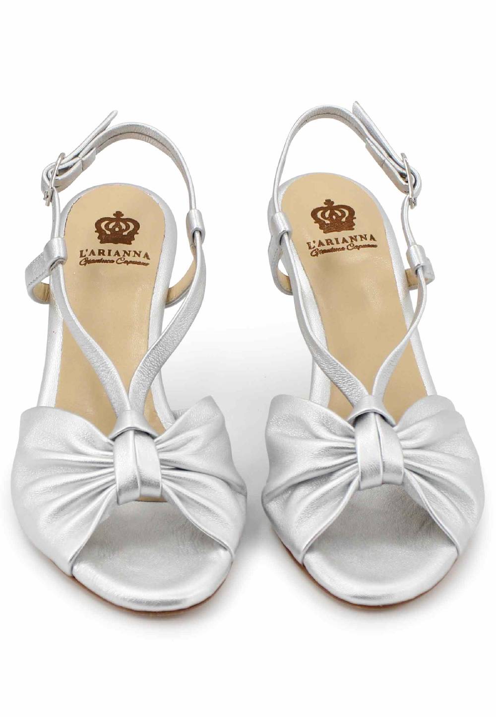 L'ARIANNA Sandali slingback donna in pelle argento con suola in cuoio Pezzi Unici
