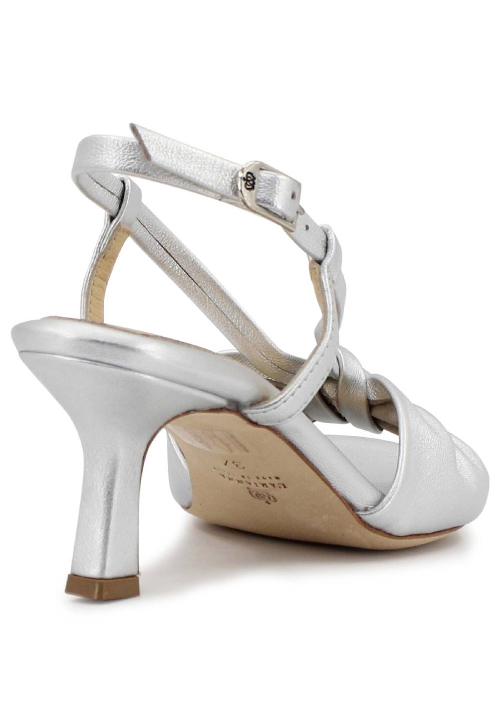 L'ARIANNA Sandali slingback donna in pelle argento con suola in cuoio Pezzi Unici