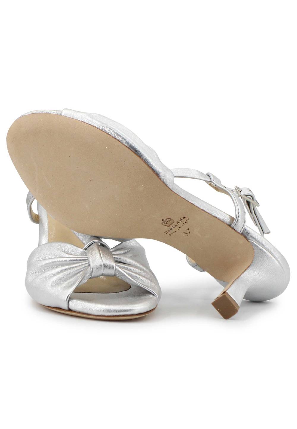 L'ARIANNA Sandali slingback donna in pelle argento con suola in cuoio Pezzi Unici