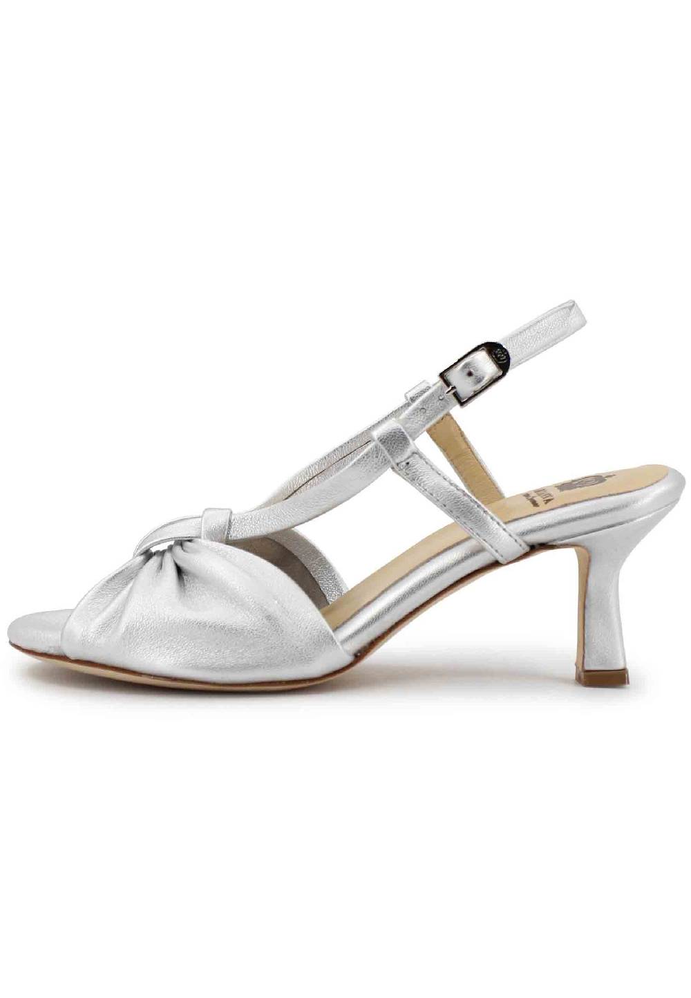 L'ARIANNA Sandali slingback donna in pelle argento con suola in cuoio Pezzi Unici