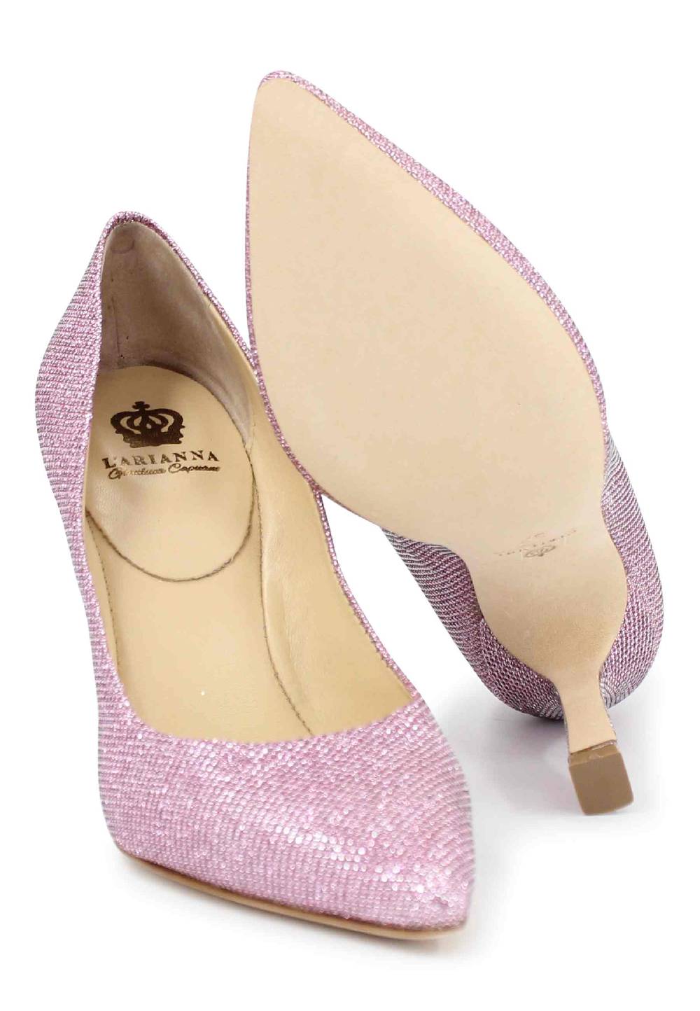 L'ARIANNA Decollete DE1002/RT donna in tessuto lux rosa con tacco alto Soddisfazione Garantita