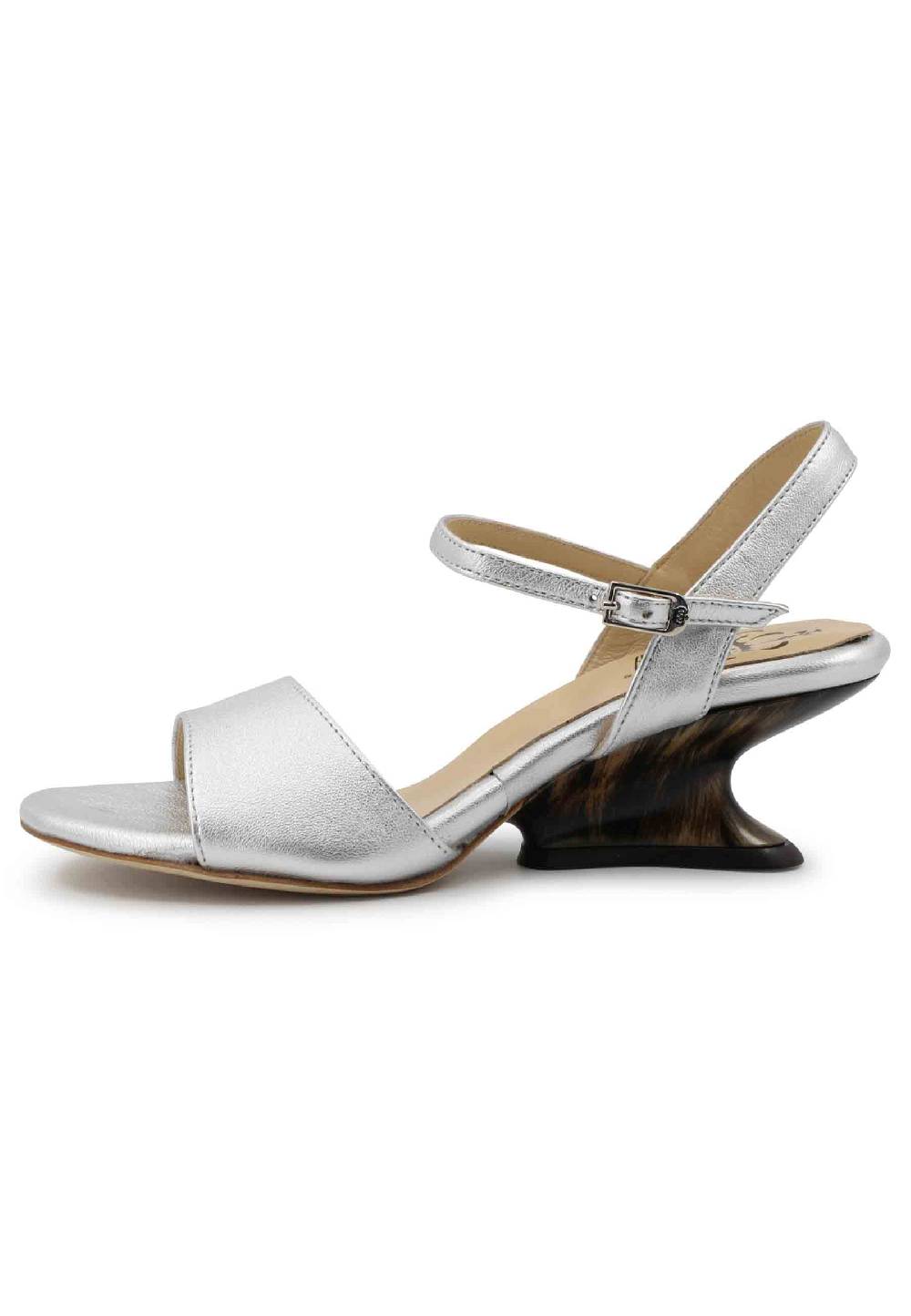 L'ARIANNA Sandali donna in pelle laminata argento con zeppa bassa Acquista Ora