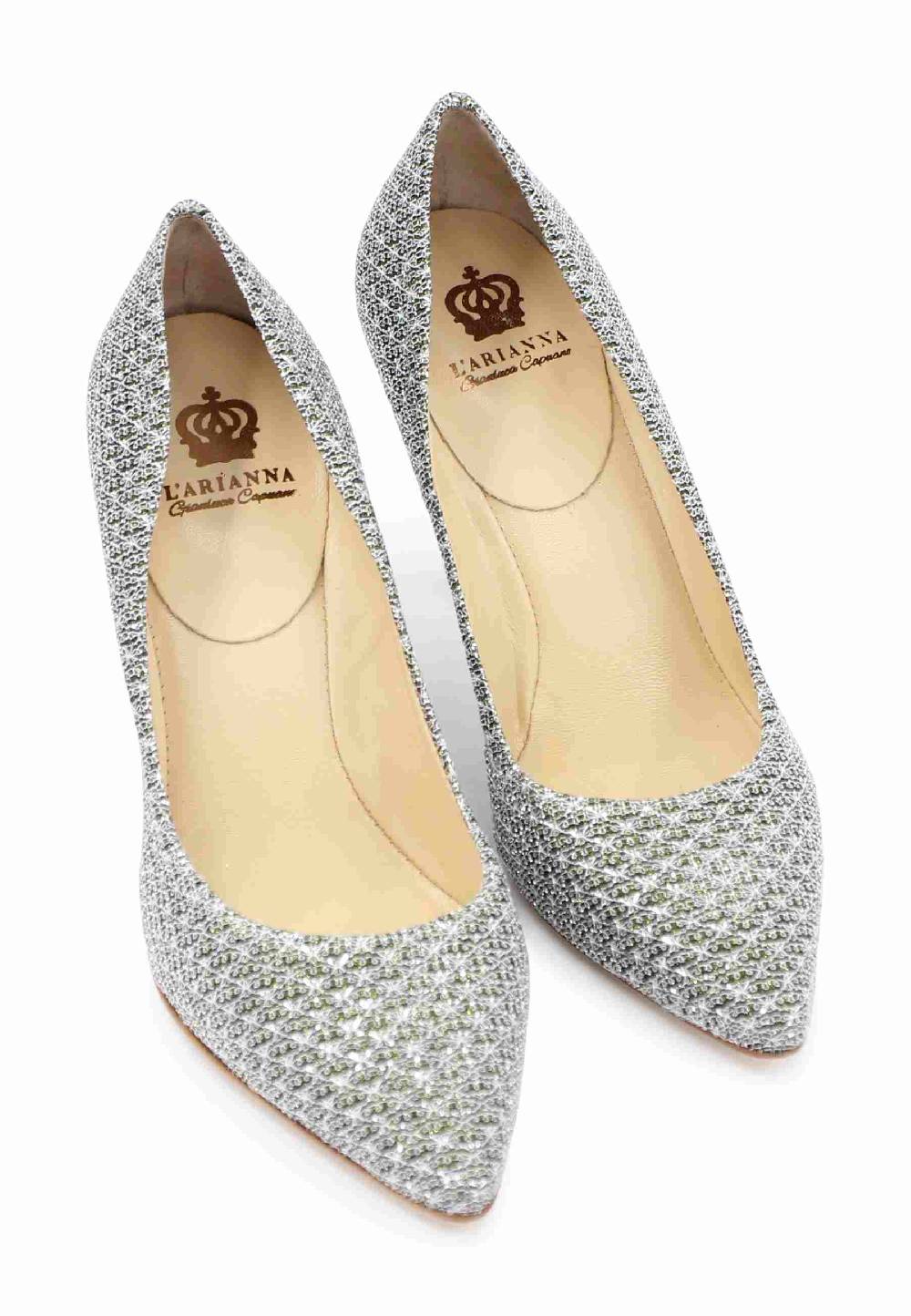 L'ARIANNA Decollete DE1002/RT in tessuto lux argento con tacco alto Promozione Limitata