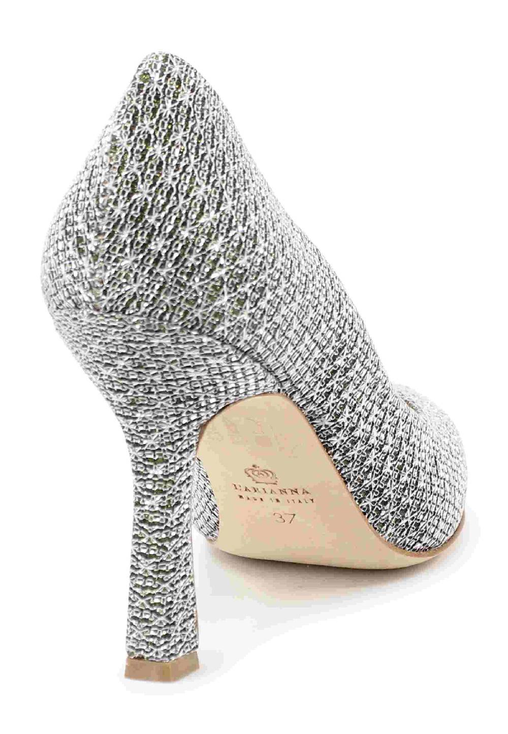 L'ARIANNA Decollete DE1002/RT in tessuto lux argento con tacco alto Promozione Limitata