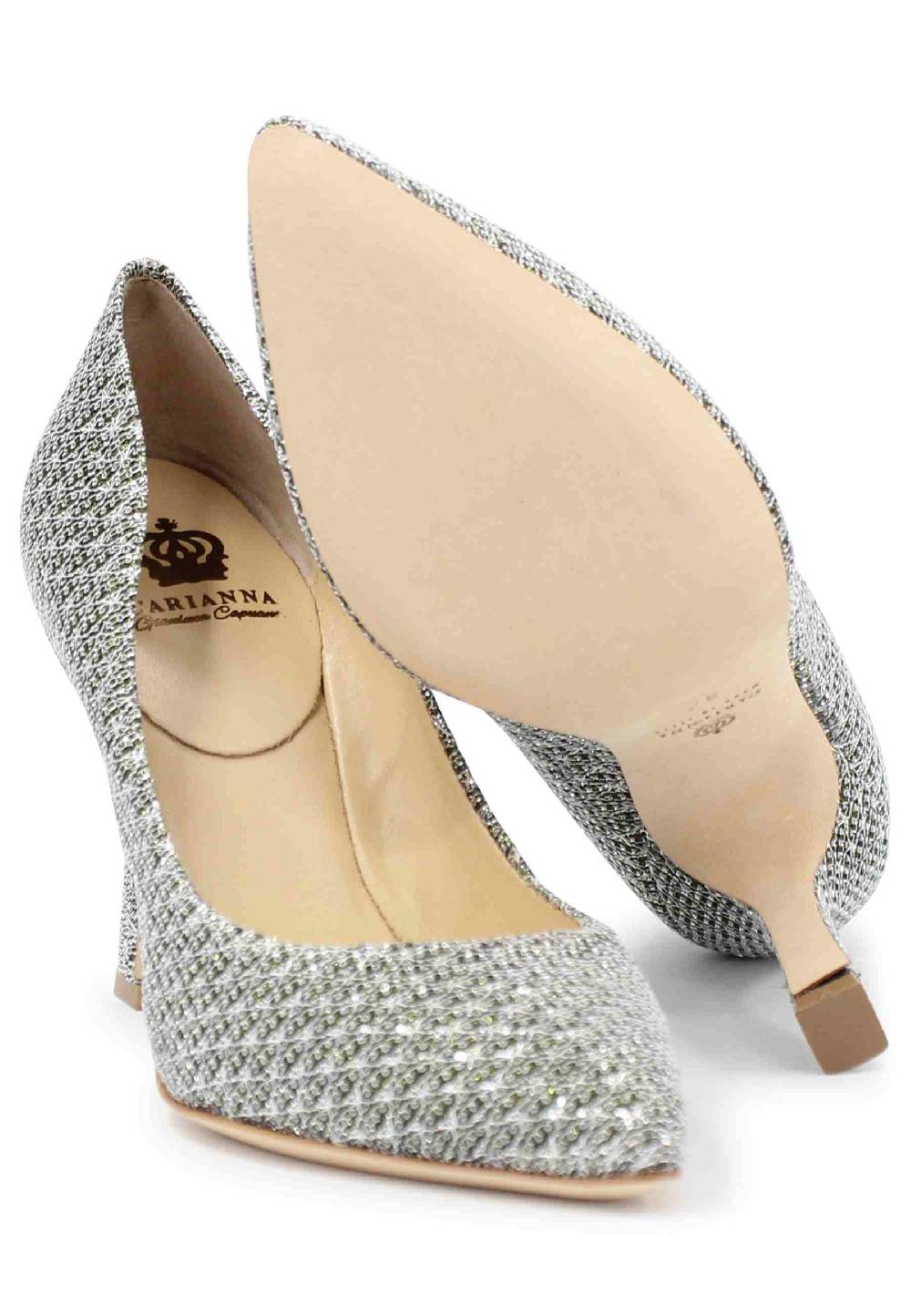 L'ARIANNA Decollete DE1002/RT in tessuto lux argento con tacco alto Promozione Limitata