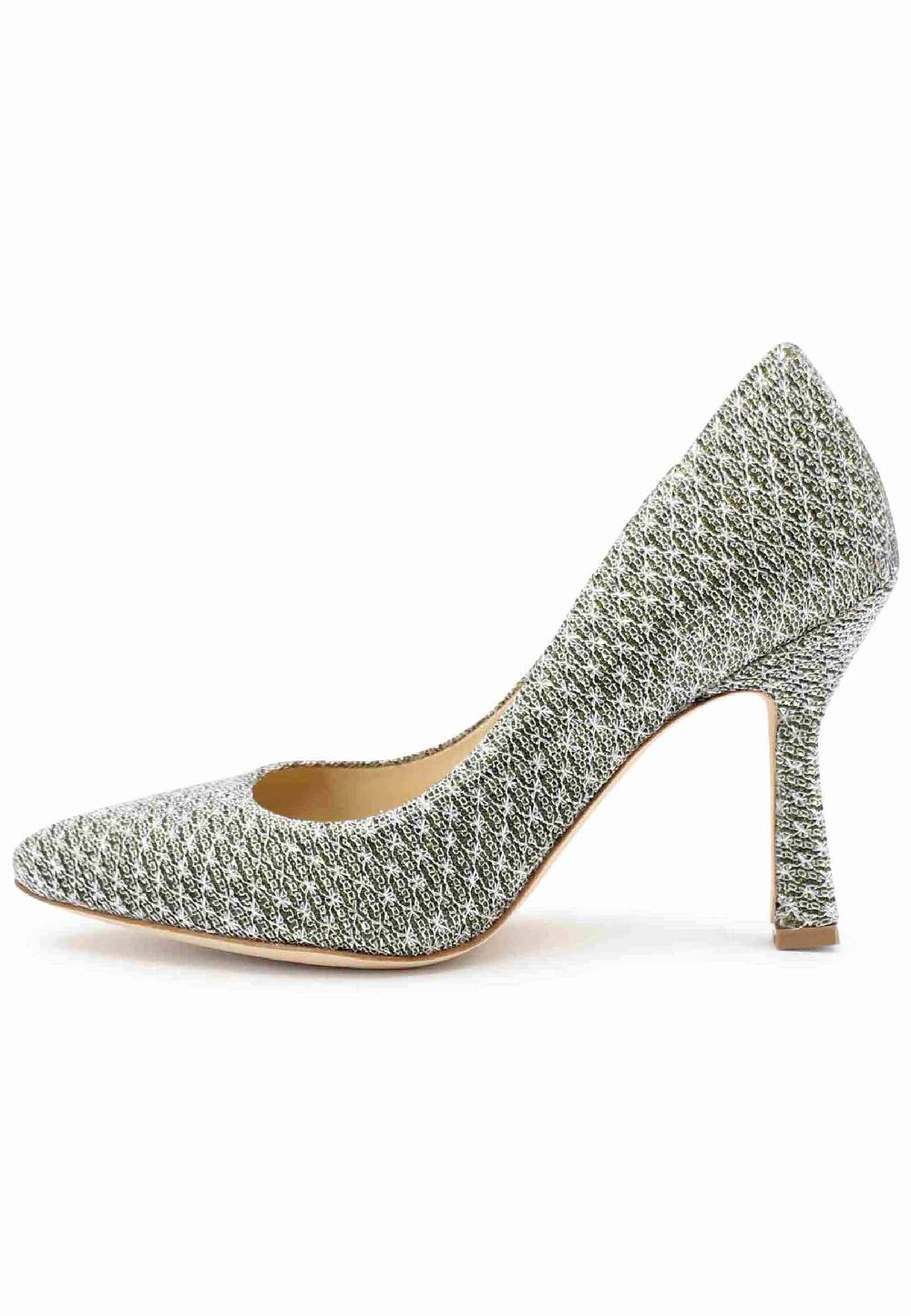 L'ARIANNA Decollete DE1002/RT in tessuto lux argento con tacco alto Promozione Limitata