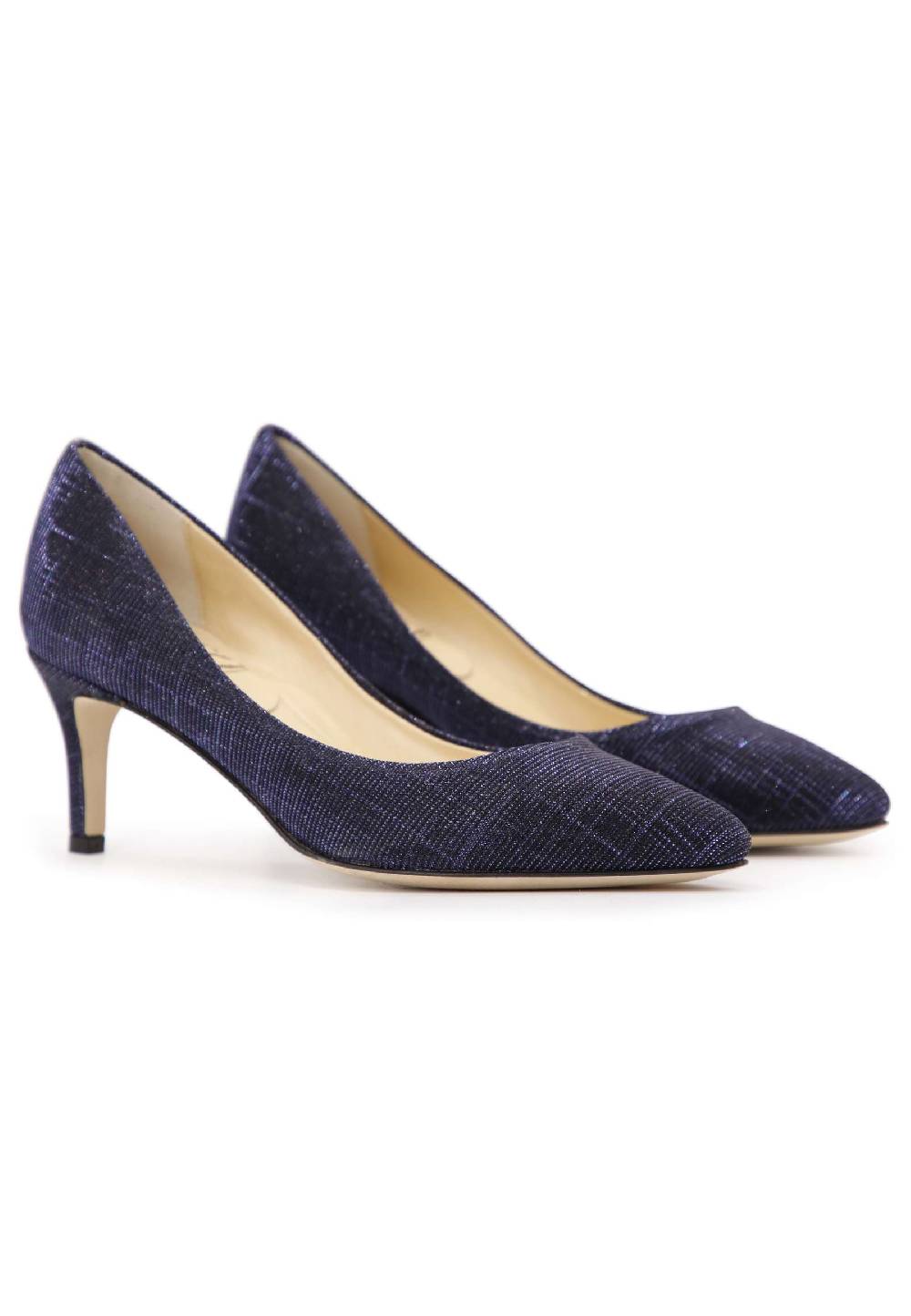 L'ARIANNA Decollete donna in tessuto lux blu con tacco sottile Affare Del Giorno