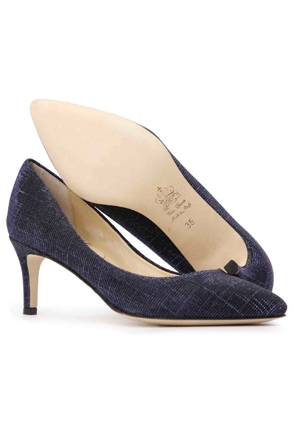 L'ARIANNA Decollete donna in tessuto lux blu con tacco sottile Affare Del Giorno
