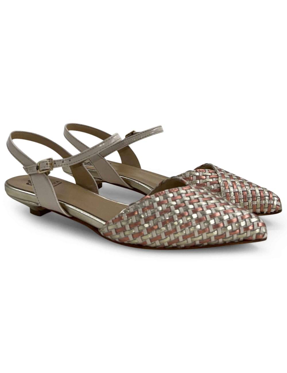 L'ARIANNA Ballerine BL1488/rt da donna in pelle lux vaniglia e platino con cinturino alla caviglia Presa