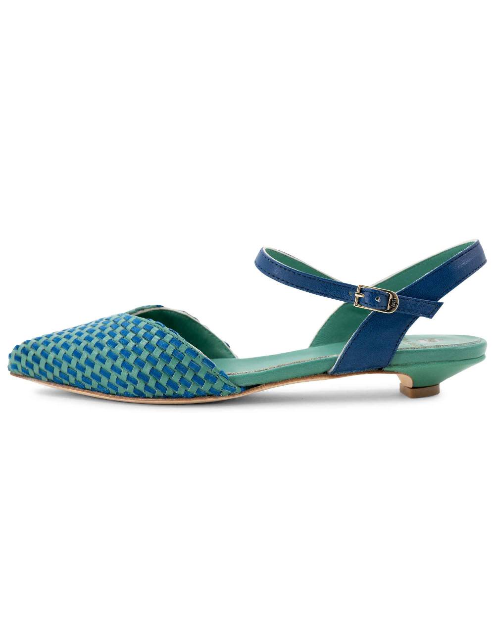 L'ARIANNA Ballerine BL1488/rt da donna in pelle verde e camoscio oceano con cinturino alla caviglia L'Arianna Online