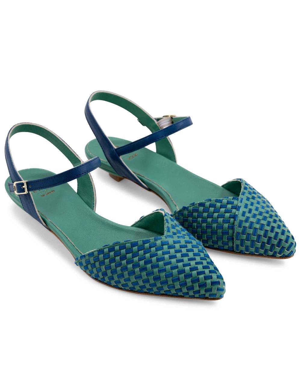 L'ARIANNA Ballerine BL1488/rt da donna in pelle verde e camoscio oceano con cinturino alla caviglia L'Arianna Online