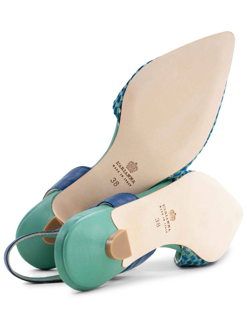 L'ARIANNA Ballerine BL1488/rt da donna in pelle verde e camoscio oceano con cinturino alla caviglia L'Arianna Online