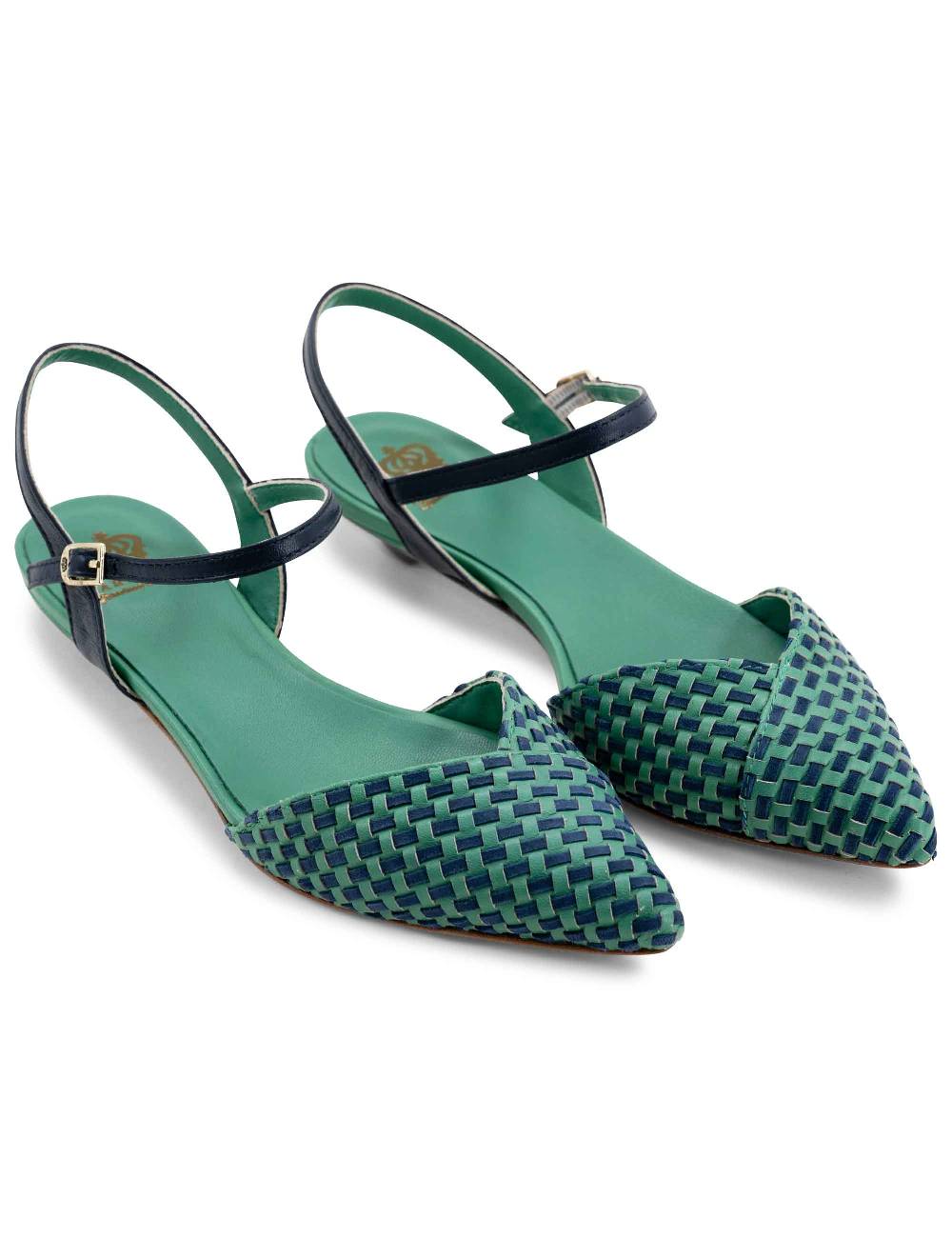 L'ARIANNA Ballerine BL1488/rt da donna in pelle verde e camoscio abisso con cinturino alla caviglia L'Arianna Saldi