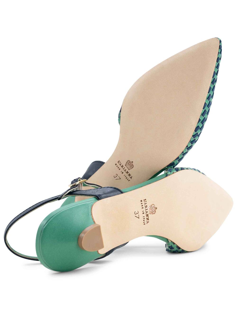 L'ARIANNA Ballerine BL1488/rt da donna in pelle verde e camoscio abisso con cinturino alla caviglia L'Arianna Saldi
