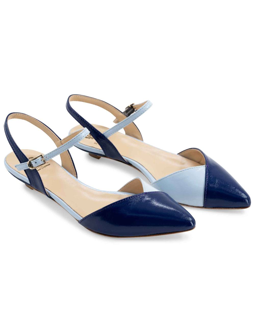 L'ARIANNA Ballerine BL1413/rt da donna in pelle blu punta chiusa con cinturino alla caviglia L'Arianna Hotsell