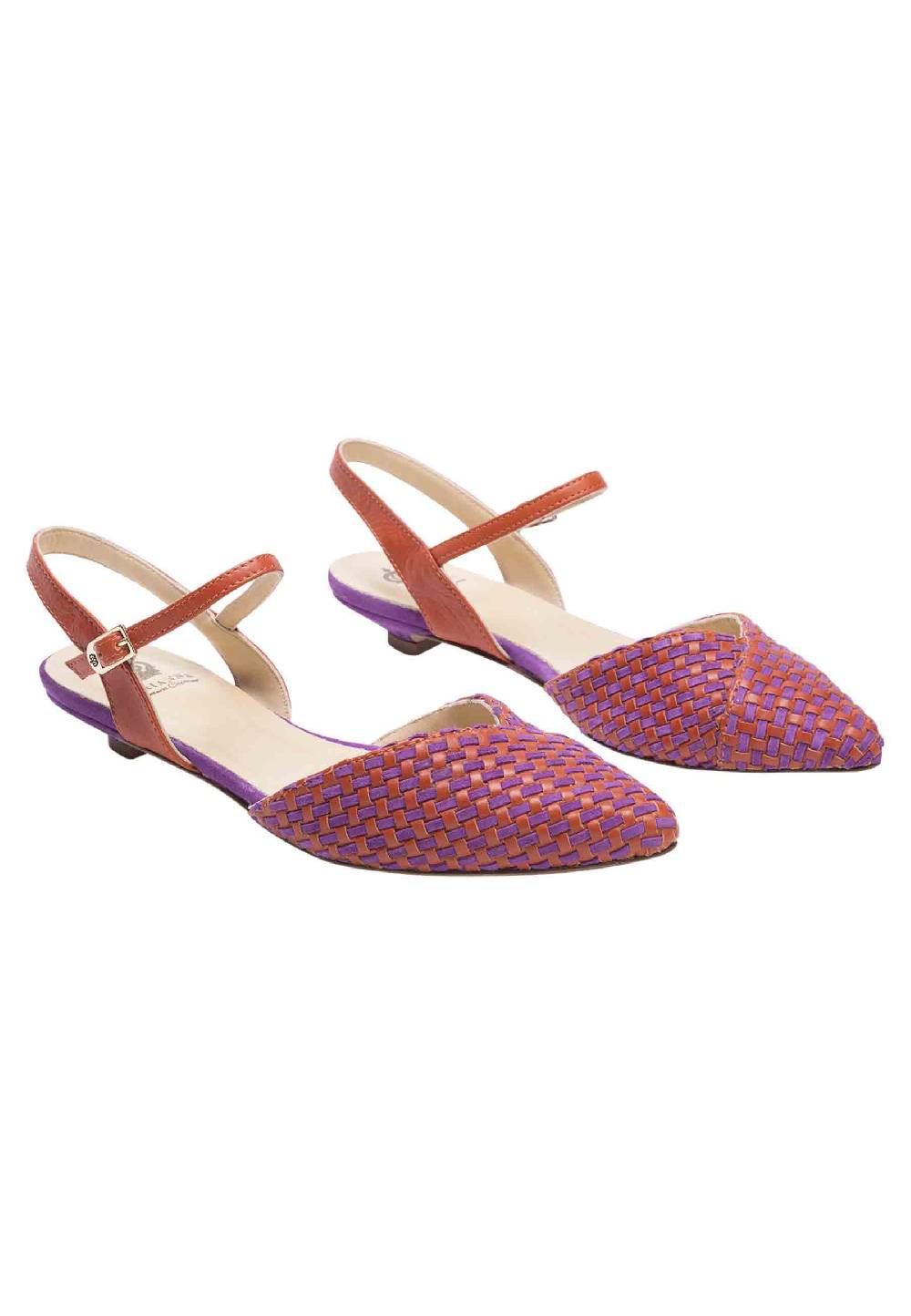 L'ARIANNA Ballerine BL1488/rt da donna in camoscio mattone e viola con cinturino alla caviglia Vendita Economica