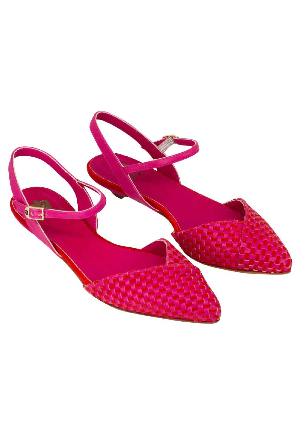 L'ARIANNA Ballerine BL1488/rt da donna in camoscio fucsia e rosso con cinturino alla caviglia I Più Venduti