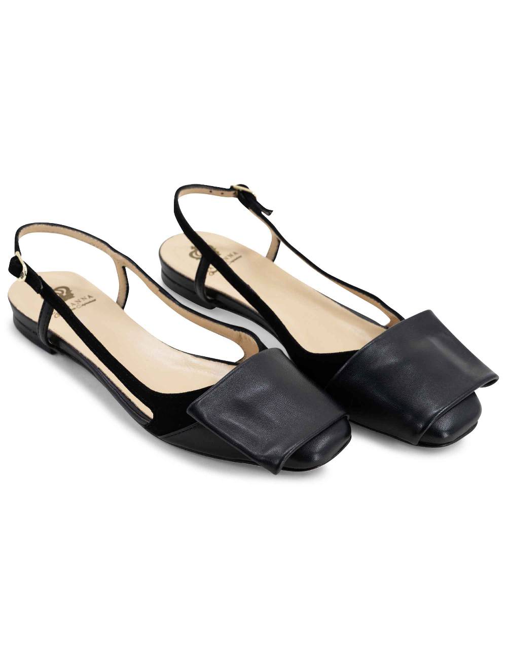 L'ARIANNA BALLERINE CH1626 IN PELLE E CAMOSCIO NERO DA DONNA CON TACCO BASSO E CINTURINO SLINGBACK L'ARIANNA In Saldo