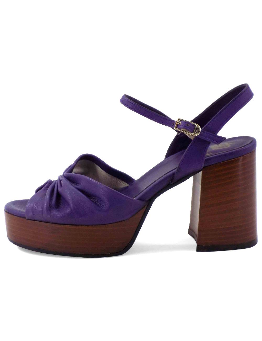 L'ARIANNA Sandali DS1648 da donna in pelle viola con tacco e plateau in cuoio L'Arianna 2025
