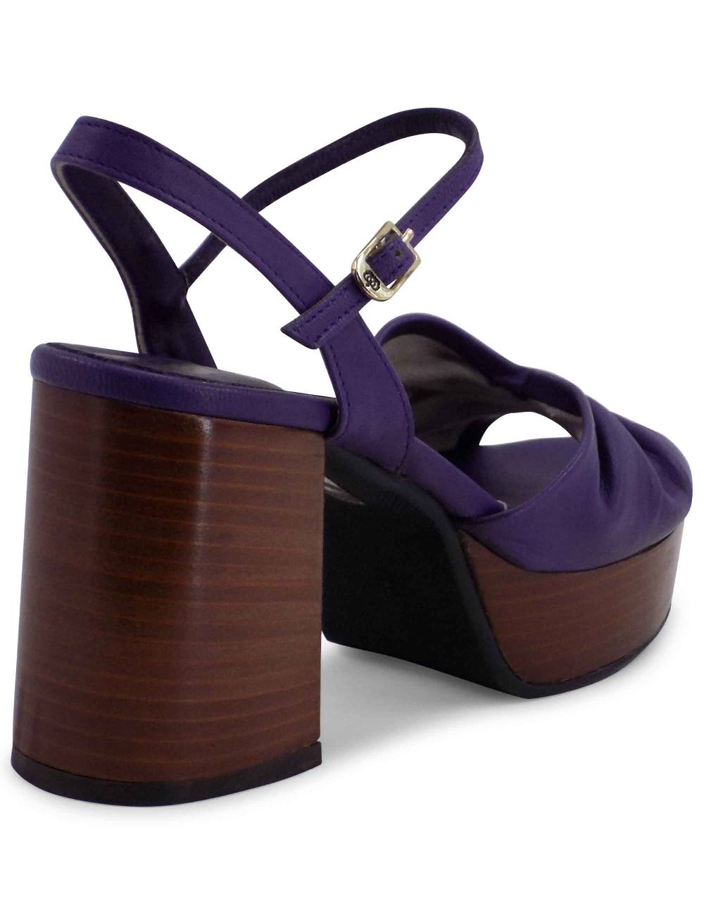 L'ARIANNA Sandali DS1648 da donna in pelle viola con tacco e plateau in cuoio L'Arianna 2025