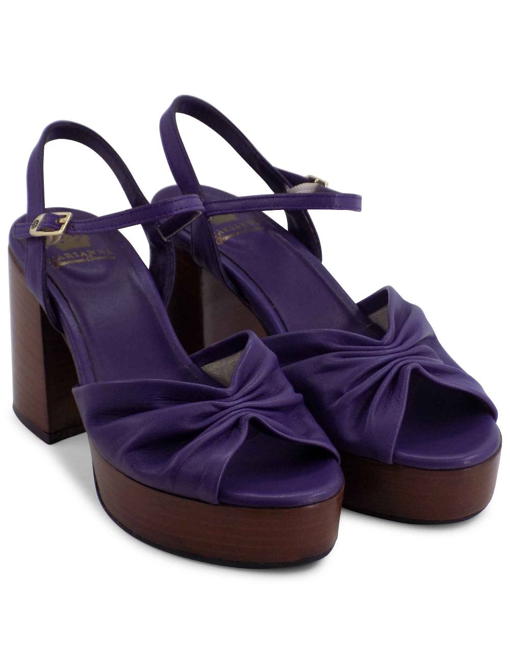 L'ARIANNA Sandali DS1648 da donna in pelle viola con tacco e plateau in cuoio L'Arianna 2025