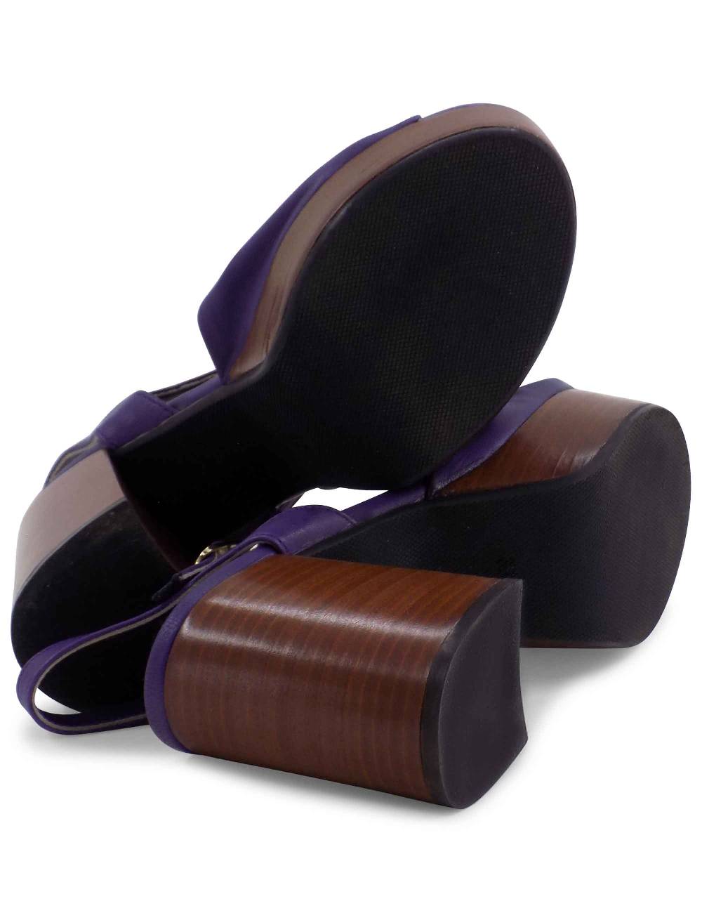 L'ARIANNA Sandali DS1648 da donna in pelle viola con tacco e plateau in cuoio L'Arianna 2025