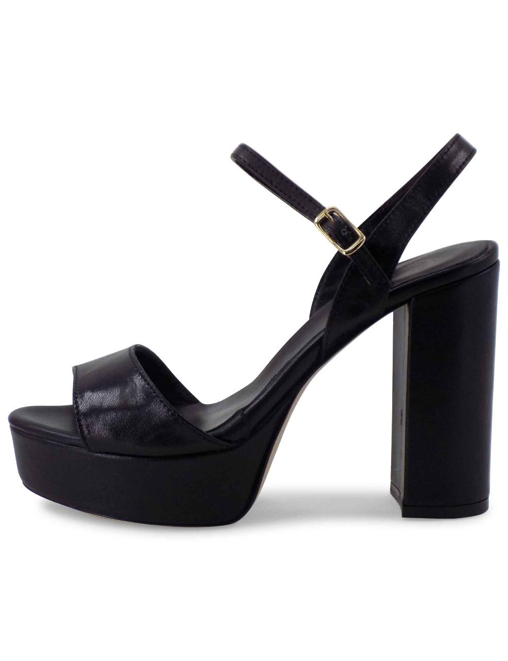 L'ARIANNA Sandali DS1610 donna in pelle nera con tacco alto e plateau rivestiti tono su tono Italy