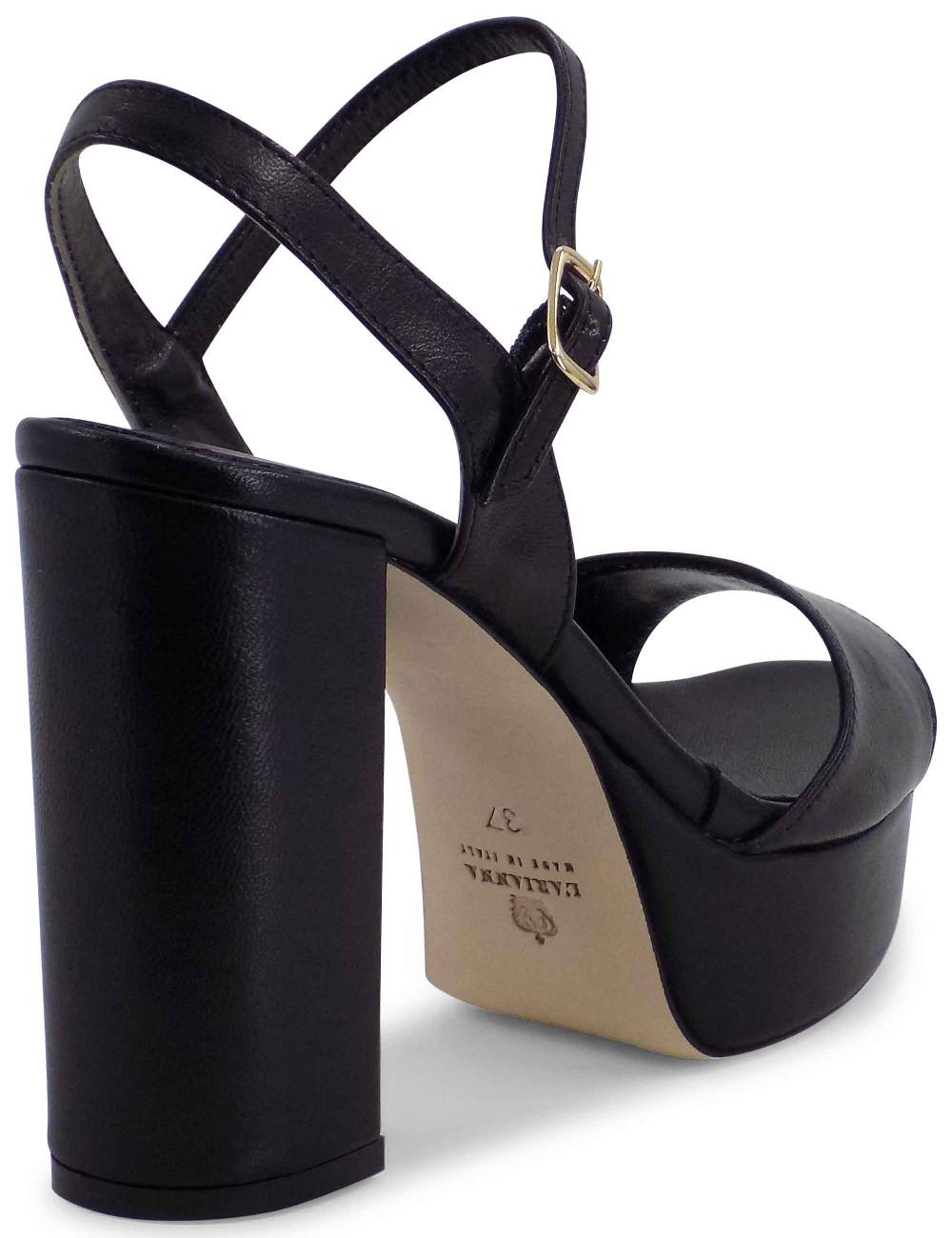 L'ARIANNA Sandali DS1610 donna in pelle nera con tacco alto e plateau rivestiti tono su tono Italy