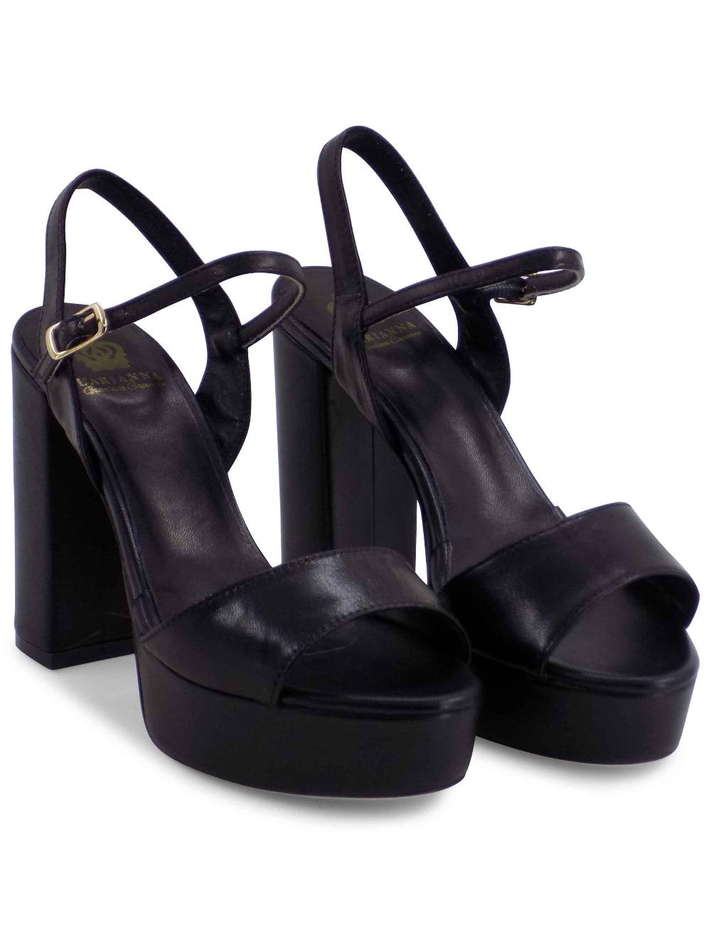 L'ARIANNA Sandali DS1610 donna in pelle nera con tacco alto e plateau rivestiti tono su tono Italy