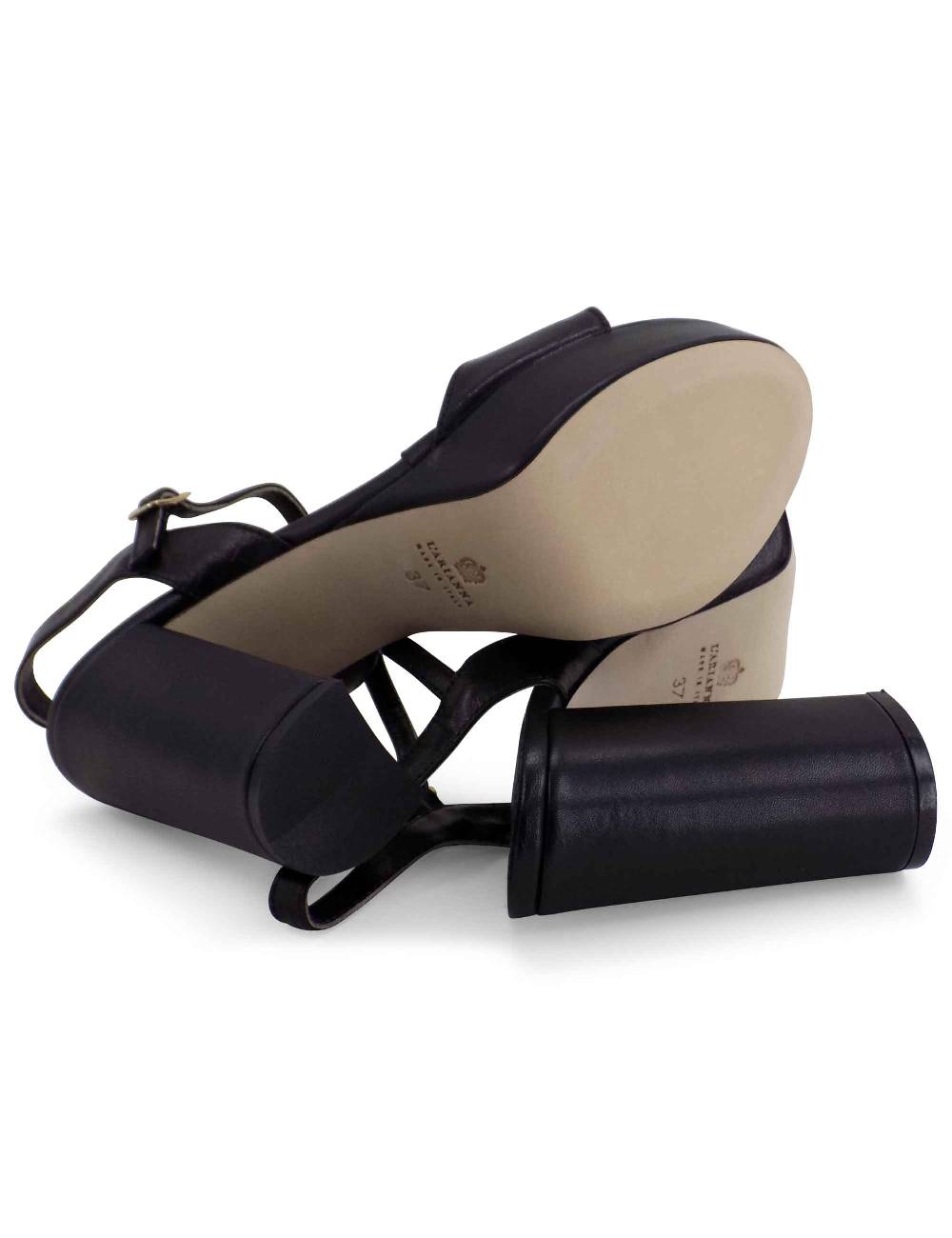 L'ARIANNA Sandali DS1610 donna in pelle nera con tacco alto e plateau rivestiti tono su tono Italy