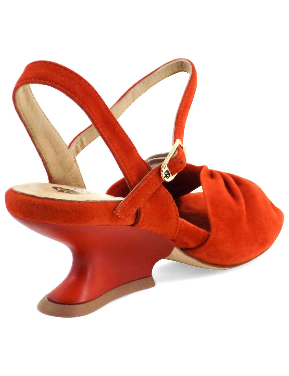 L'ARIANNA Sandali ds1736/z in camoscio arancione con tacco a zeppa 2025