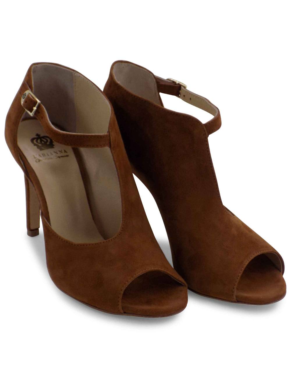 L'ARIANNA sandali open toe sp8000 donna in camoscio color cuoio tacco alto Nuovo