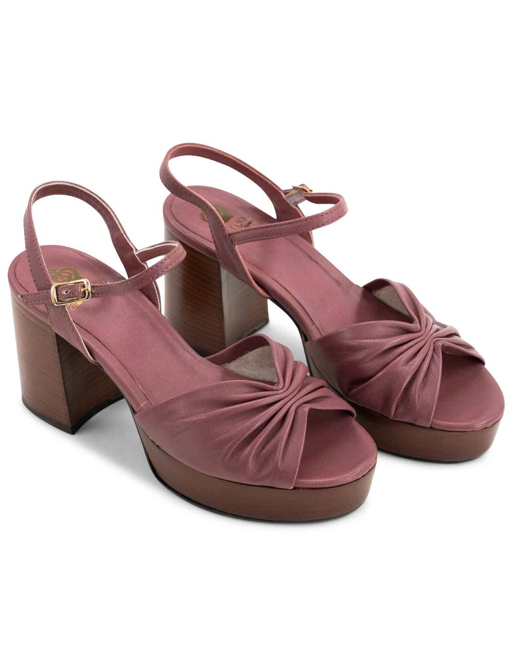 L'ARIANNA Sandali ds1648 da donna in pelle couture con tacco e plateau in cuoio L'Arianna Vendita
