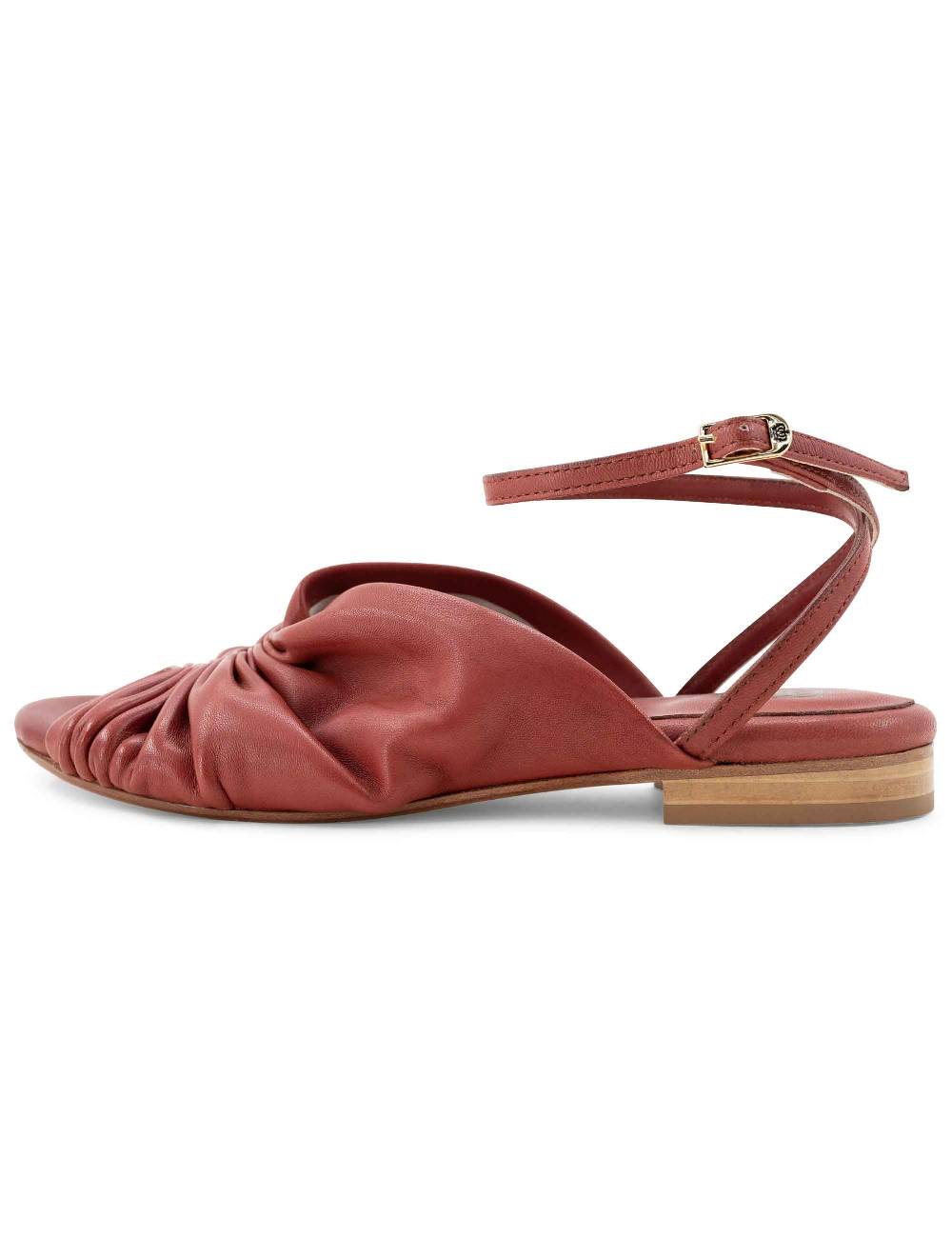 L'ARIANNA sandalo sp1512 da donna in pelle color mattone, plissè e laccio alla caviglia Promozione