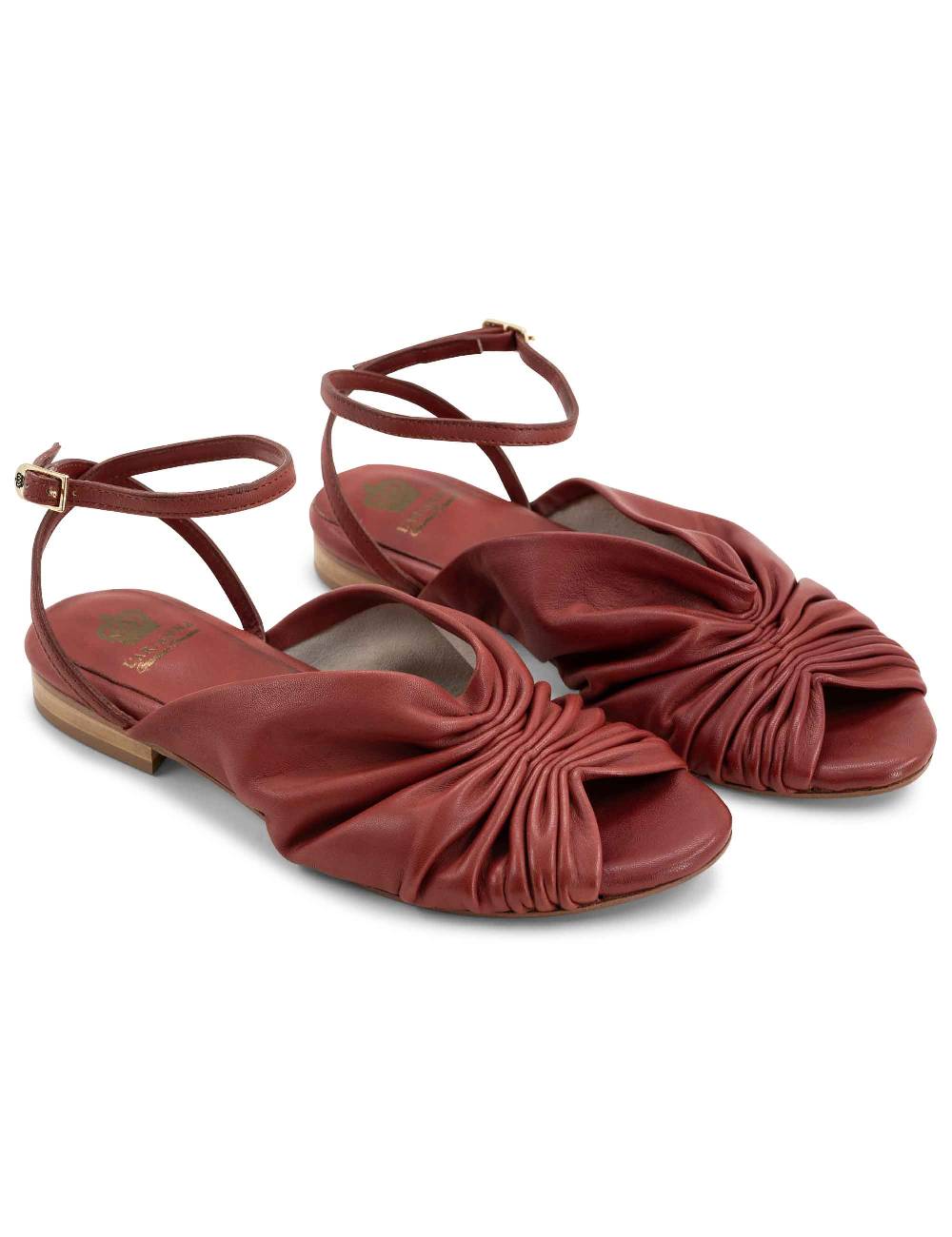 L'ARIANNA sandalo sp1512 da donna in pelle color mattone, plissè e laccio alla caviglia Promozione