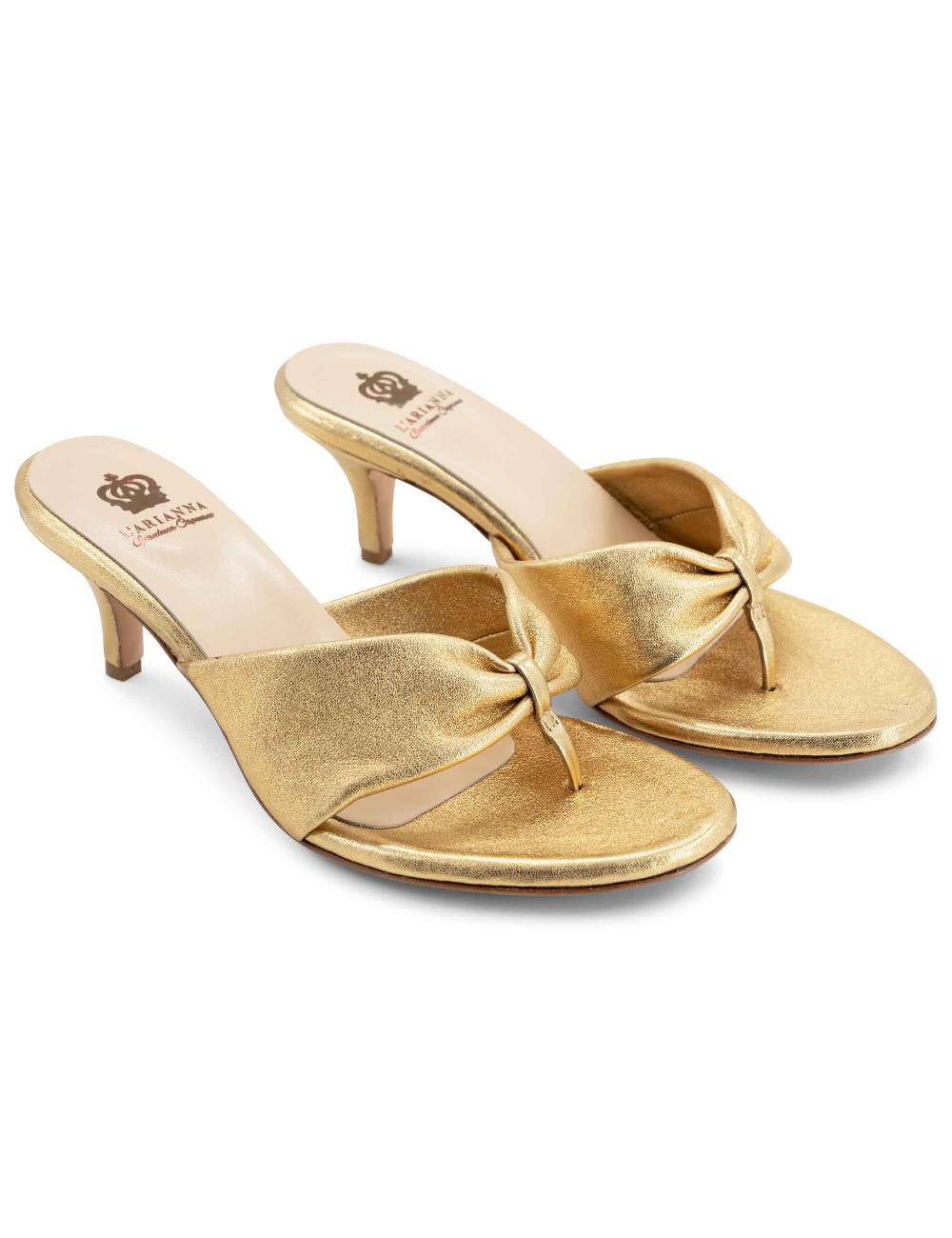 L'ARIANNA Sandali ds7048 donna in pelle lamin oro con tacco basso Soddisfazione Garantita
