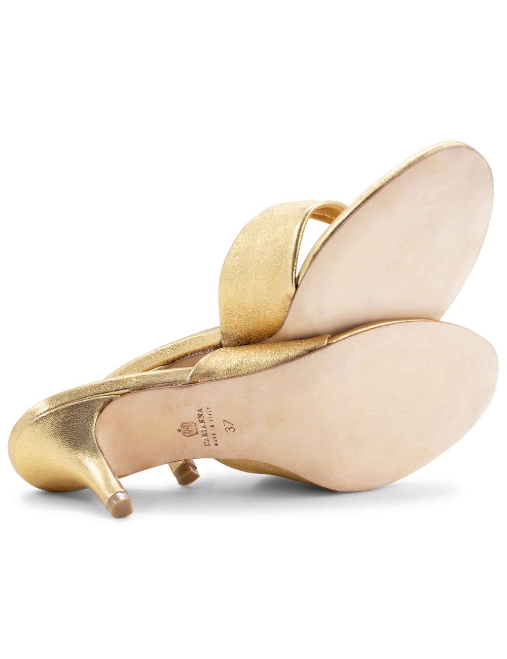 L'ARIANNA Sandali ds7048 donna in pelle lamin oro con tacco basso Soddisfazione Garantita