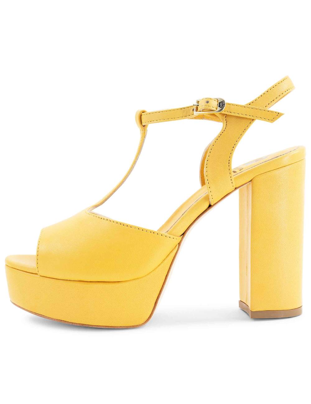 L'ARIANNA Sandali ds7010 donna in pelle color giallo con cinturino tacco alto e plateau Negozi Online