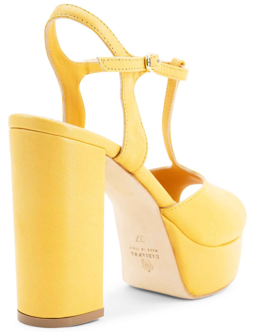 L'ARIANNA Sandali ds7010 donna in pelle color giallo con cinturino tacco alto e plateau Negozi Online
