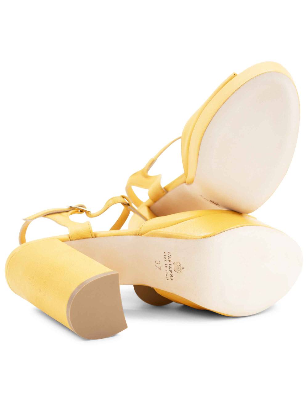 L'ARIANNA Sandali ds7010 donna in pelle color giallo con cinturino tacco alto e plateau Negozi Online