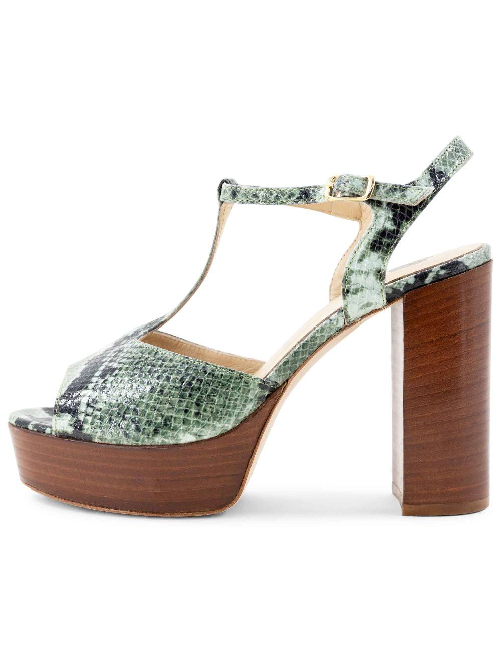 L'ARIANNA Sandali ds7010 donna in pelle stampata verde con cinturino tacco alto e plateau Acquista Ora