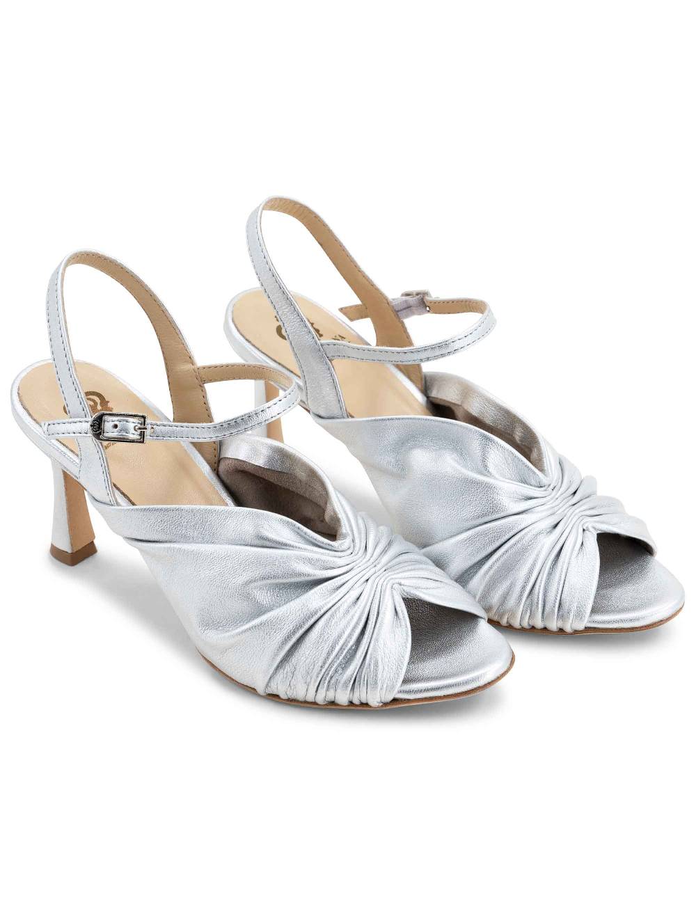 L'ARIANNA Sandali ds1535/rt donna in pelle argento con suola in cuoio Fino Al -60%