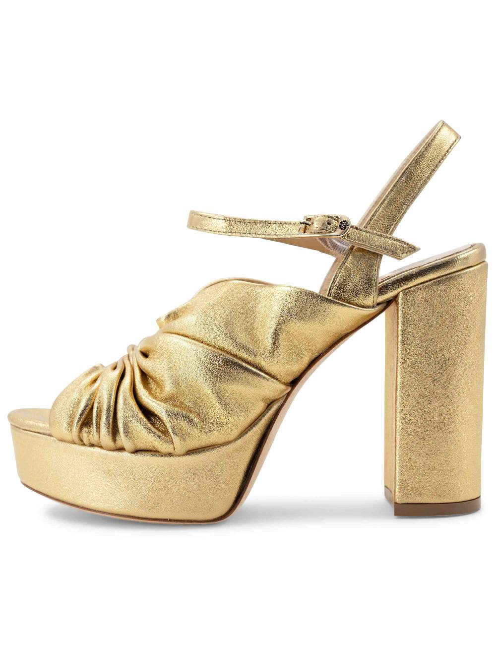 L'ARIANNA Sandali DS1609 donna in pelle laminata oro con tacco alto e plateau Sottocosto