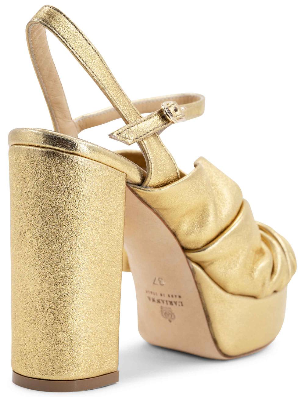 L'ARIANNA Sandali DS1609 donna in pelle laminata oro con tacco alto e plateau Sottocosto