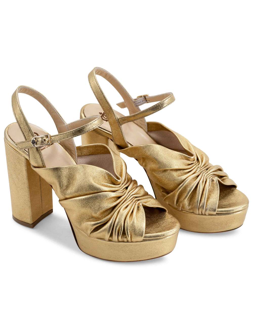 L'ARIANNA Sandali DS1609 donna in pelle laminata oro con tacco alto e plateau Sottocosto