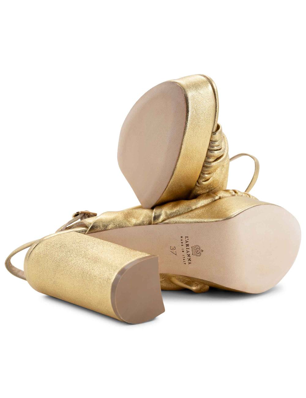 L'ARIANNA Sandali DS1609 donna in pelle laminata oro con tacco alto e plateau Sottocosto