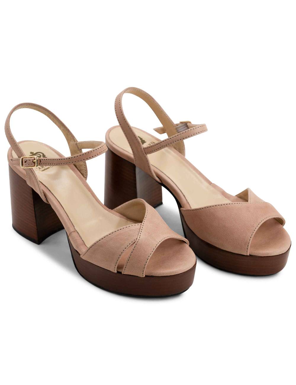 L'ARIANNA Sandali DS1639 donna in pelle nude con cinturino e tacco e plateau in cuoio Convenienza