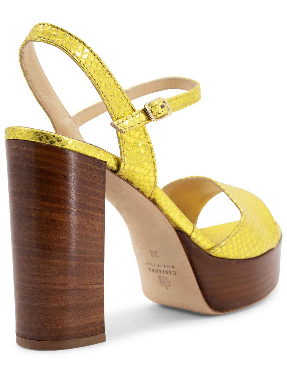 L'ARIANNA Sandali DS1610 donna in pelle stampata laminata giallo con tacco alto e plateau Novità