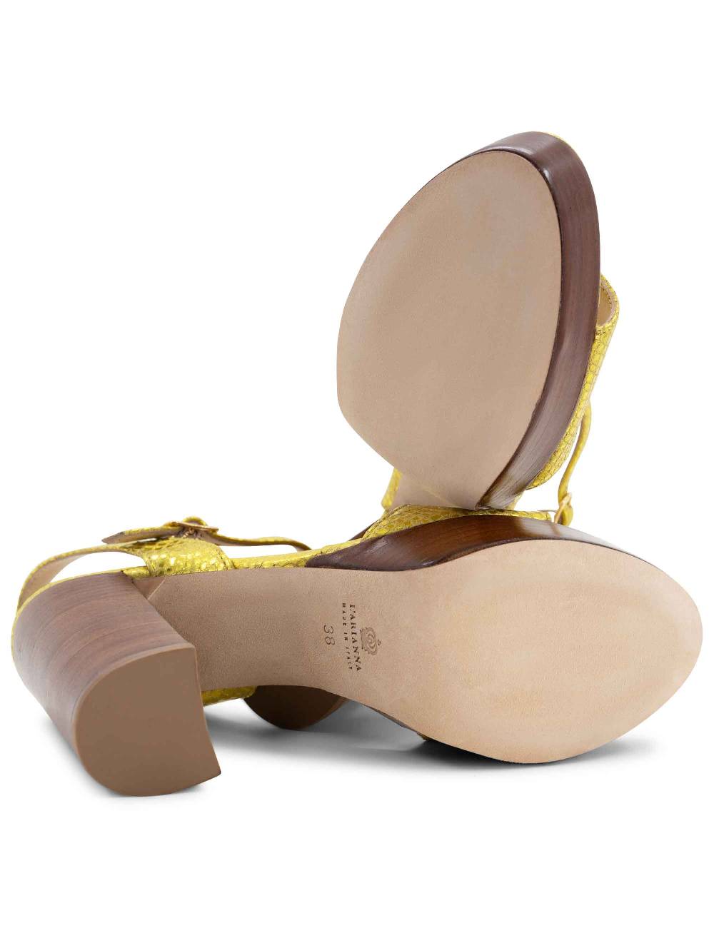 L'ARIANNA Sandali DS1610 donna in pelle stampata laminata giallo con tacco alto e plateau Novità